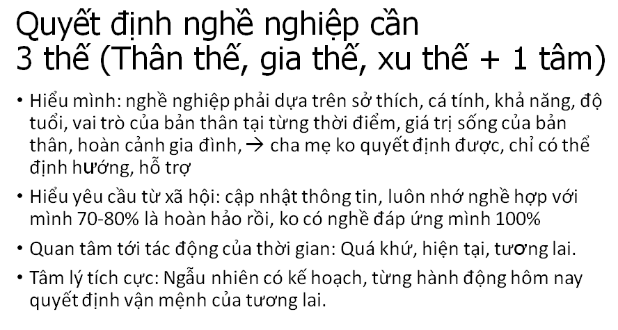 Các căn cứ để đưa ra quyết định nghề nghiệp